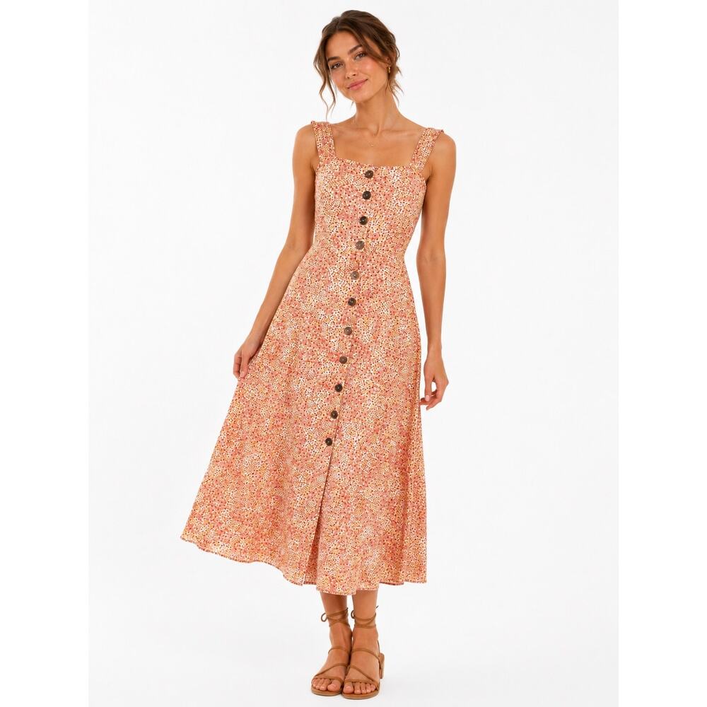 Milkmaid Floral Midi Dress Cottagecore Prairie Smocked Back Size Medium Coquette